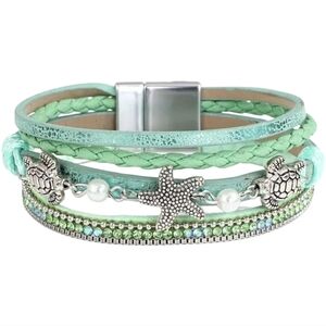 New!  Light Green & Silver Starfish and Turtle Charm Bracelet. New!